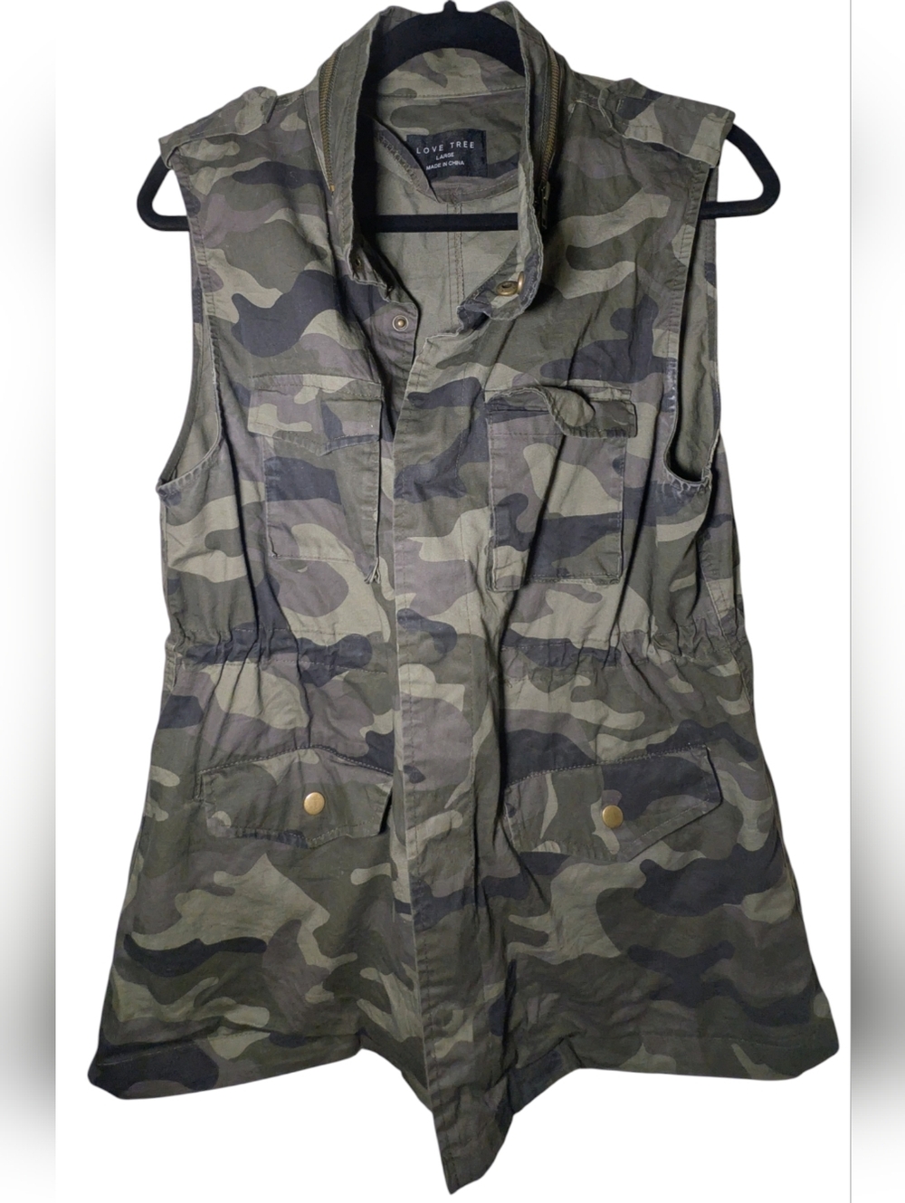 Love Tree Camo Utility Vest EUC Cargo Military Style Large